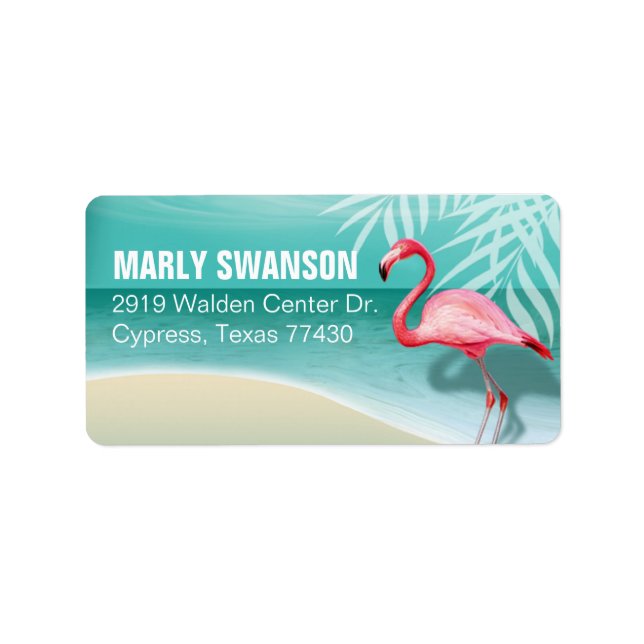 Flamingo Beach Mailing | Aqua Adressaufkleber (Vorne)