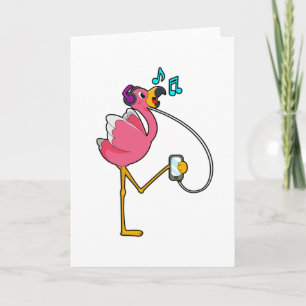 Flamingo bei Musik mit Kopfhörer Karte