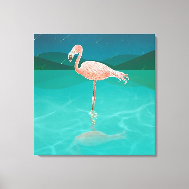 FLAMINGO BEI NACHTKUNSTDRUCKSTRETCHTER LEINWAND (Vorderseite)