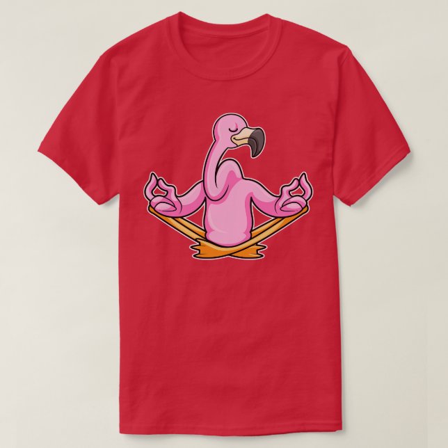 Flamingo bei Yoga in Crossleged T-Shirt (Design vorne)