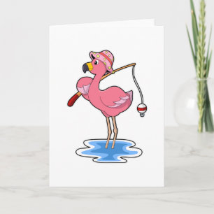 Flamingo beim Angeln mit Angelrute Karte