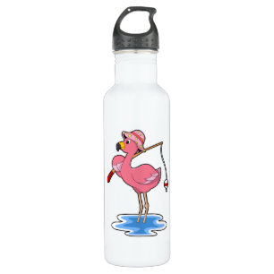 Flamingo beim Angeln mit Angelstab Edelstahlflasche