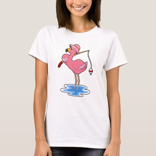 Flamingo beim Angeln mit Angelstab T-Shirt (Vorderseite)