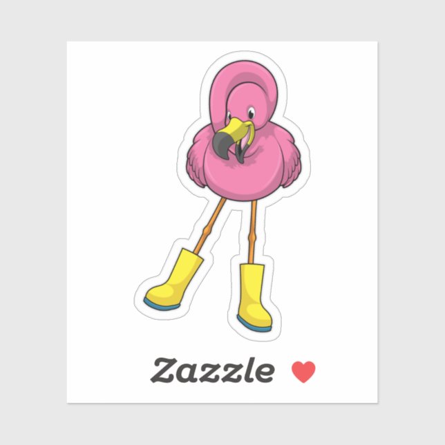 Flamingo beim Regen mit Gummistiefeln Aufkleber (Blatt)