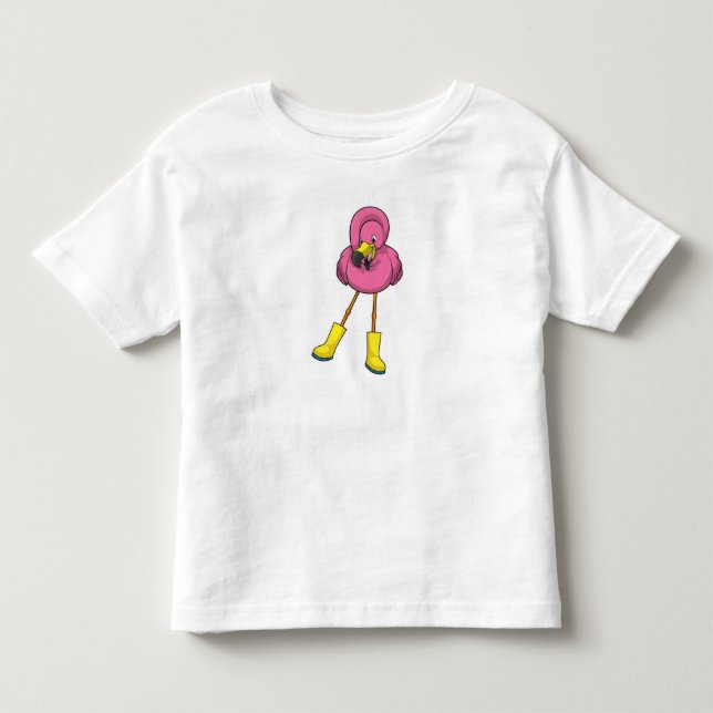 Flamingo beim Regen mit Gummistiefeln Kleinkind T-shirt (Vorderseite)
