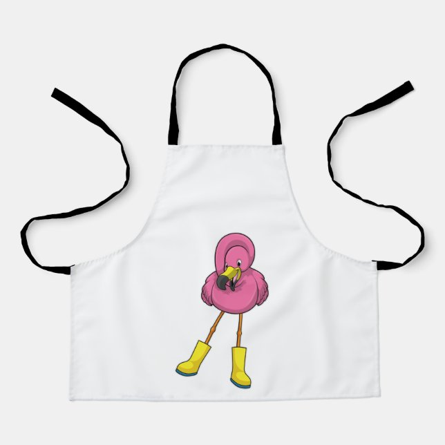 Flamingo beim Regen mit Gummistiefeln Schürze (Vorderseite)