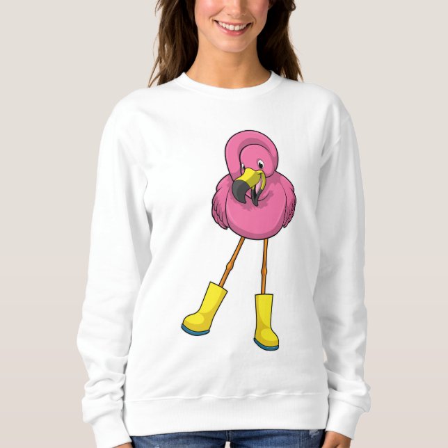 Flamingo beim Regen mit Gummistiefeln Sweatshirt (Vorderseite)