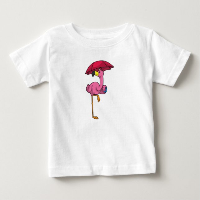 Flamingo beim Regen mit Regenschirm Baby T-shirt (Vorderseite)
