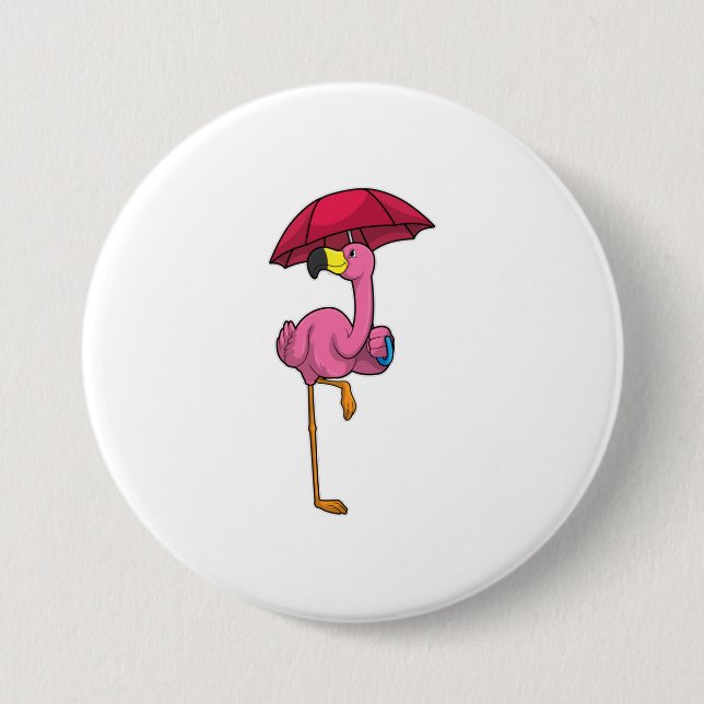 Flamingo beim Regen mit Regenschirm Button (Vorderseite)
