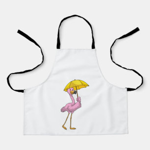 Flamingo beim Regen mit Regenschirm Schürze