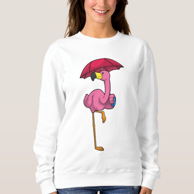 Flamingo beim Regen mit Regenschirm Sweatshirt (Vorderseite)