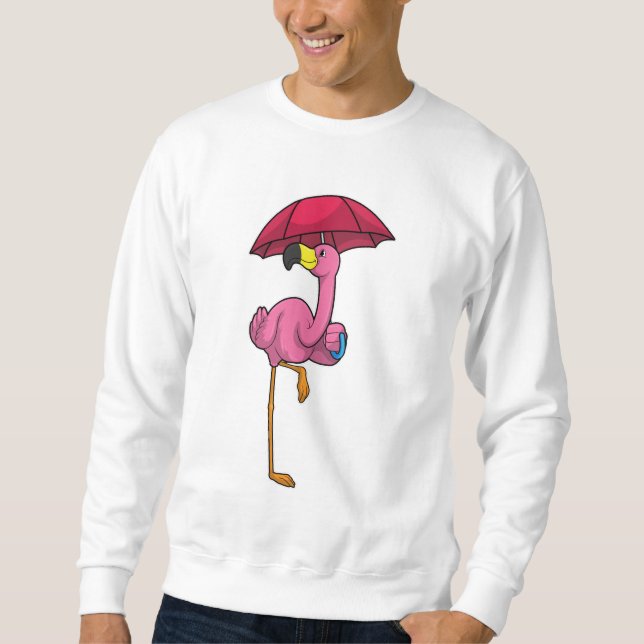 Flamingo beim Regen mit Regenschirm Sweatshirt (Vorderseite)