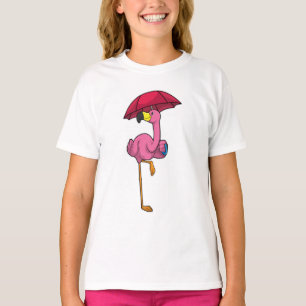 Flamingo beim Regen mit Regenschirm T-Shirt