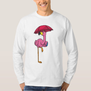 Flamingo beim Regen mit Regenschirm T-Shirt