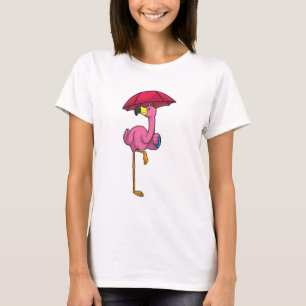 Flamingo beim Regen mit Regenschirm T-Shirt