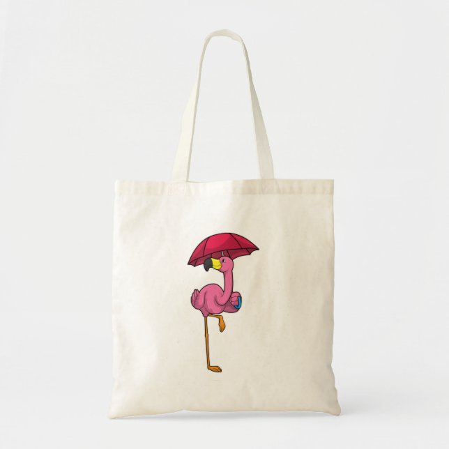 Flamingo beim Regen mit Regenschirm Tragetasche (Vorne)