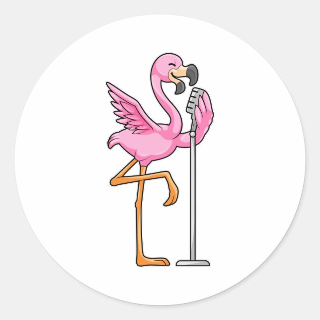 Flamingo beim Singen mit Mikrofon Runder Aufkleber (Vorderseite)