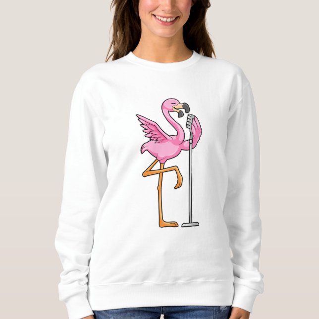 Flamingo beim Singen mit Mikrofon Sweatshirt (Vorderseite)