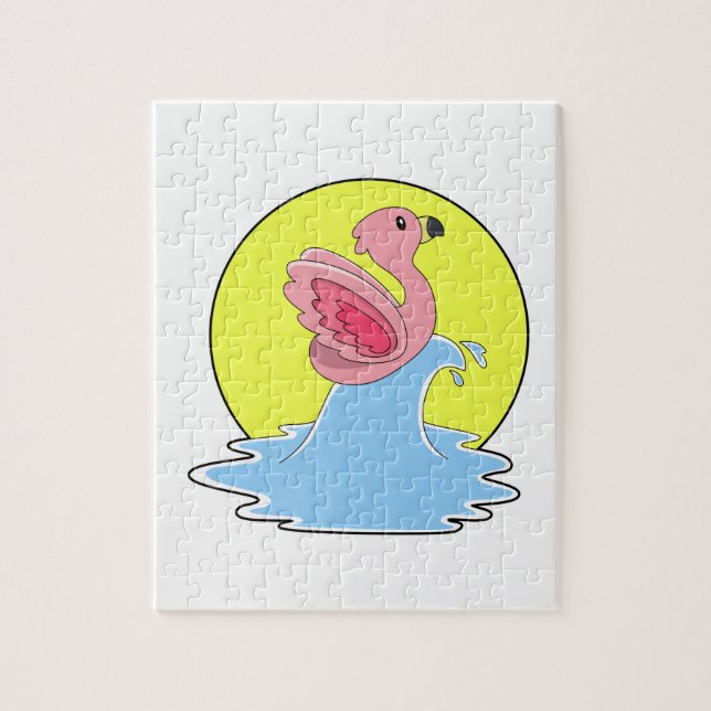 Flamingo beim Surfen im Wasser (Vertikal)