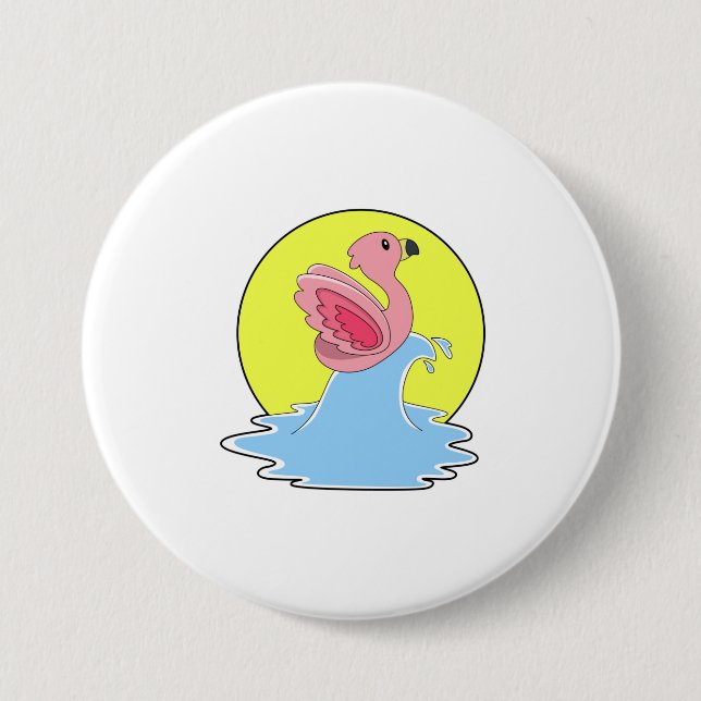 Flamingo beim Surfen im Wasser Button (Vorderseite)