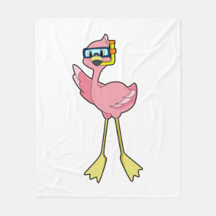 Flamingo beim Tauchen mit Schnorchel Fleecedecke
