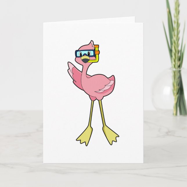 Flamingo beim Tauchen mit Schnorchel Karte (Vorderseite)