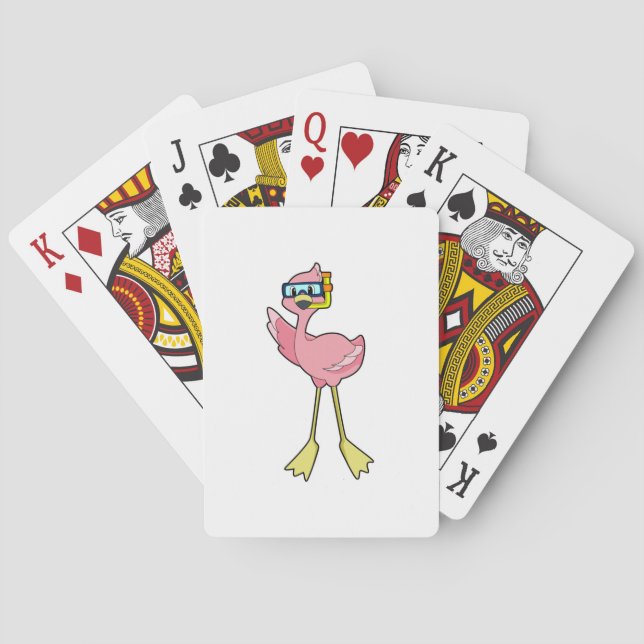 Flamingo beim Tauchen mit Schnorchel Spielkarten (Rückseite)