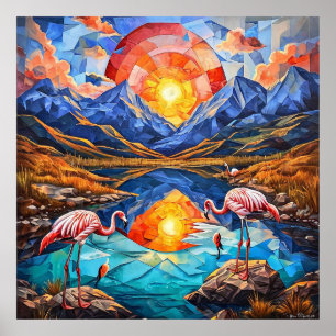 🦩 Flamingo-Bergsee-Dekoration Geschenk für Zuhaus Poster