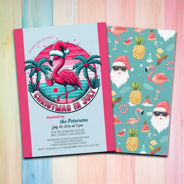 Flamingo Bird mit Hat Christmas im Juli Party Einladung (Von Creator hochgeladen)