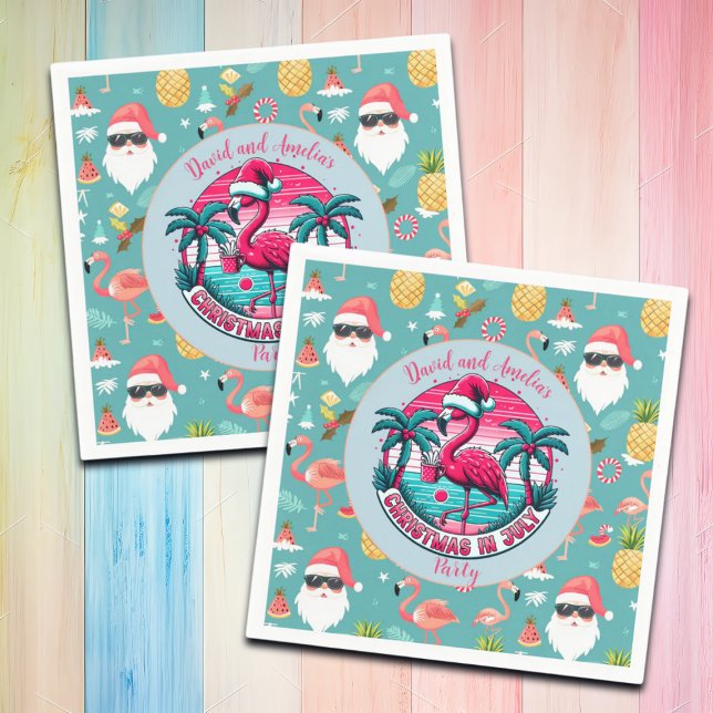 Flamingo Bird mit Hat Christmas im Juli Party Serviette (Von Creator hochgeladen)