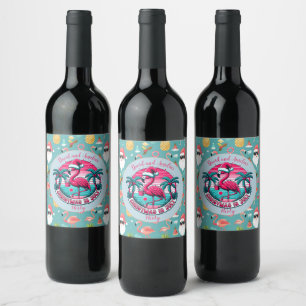 Flamingo Bird mit Hat Christmas im Juli Party Weinetikett