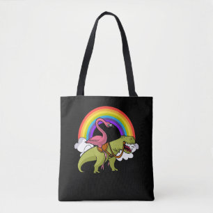 Flamingo Bird Riding T-Rex Dinosaur Regenbogen Tasche