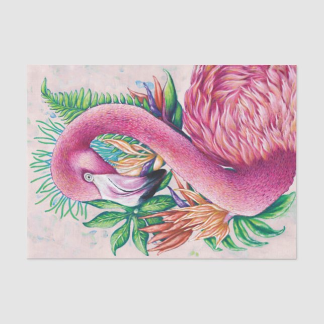 Flamingo Bird Tropical Floral Funny Tissue Seidenpapier (Vorderseite)