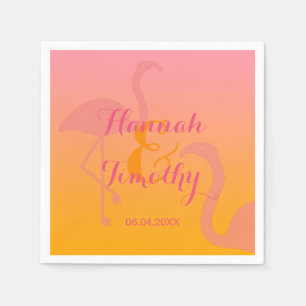 Flamingo Bird tropisch mit Namen und Datum Hochzei Serviette