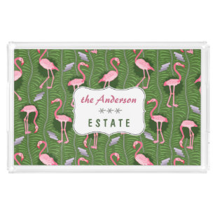 Flamingo Birds 20s Deko Fern Muster Green Custom Acryl Tablett