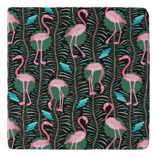 Flamingo Birds 20s Deko Ferns Pattern Black Green Töpfeuntersetzer