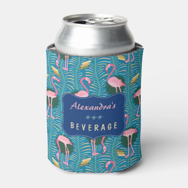 Flamingo Birds 20s Deko Ferns Pattern Blue Custom Dosenkühler (Kanne Vorderseite)