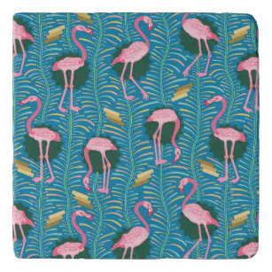 Flamingo Birds 20s Deko Ferns Pattern Blue Gold Töpfeuntersetzer