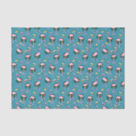 Flamingo Birds Muster 20s Deko Ferns Aquamarin Gol Seidenpapier