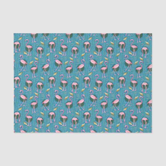Flamingo Birds Muster 20s Deko Ferns Aquamarin Gol Seidenpapier (Vorderseite)