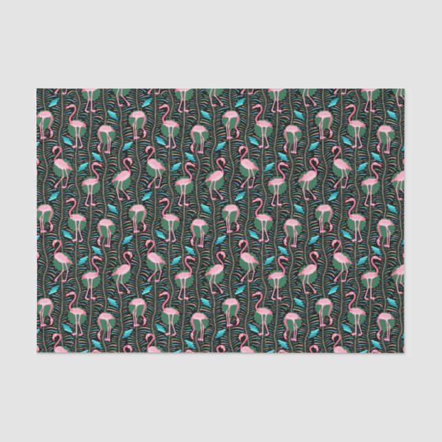 Flamingo Birds Muster 20s Deko Ferns Pink Black Seidenpapier (Vorderseite)