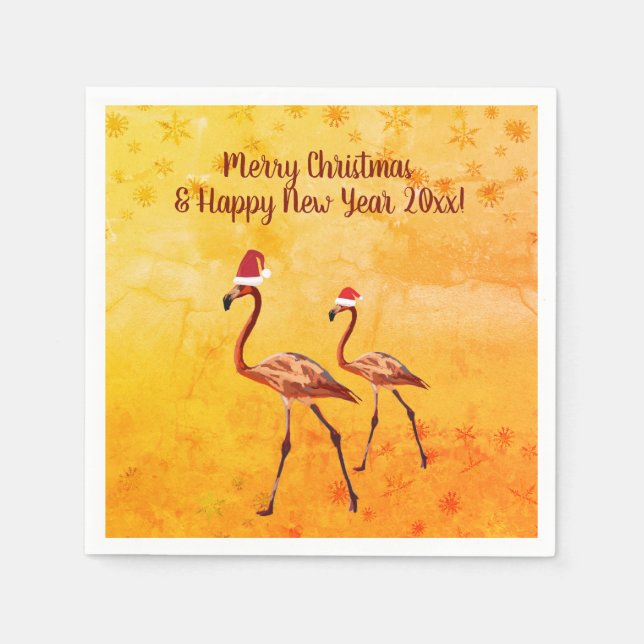 Flamingo Birds neues Jahr Serviette (Vorderseite)