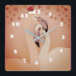Flamingo Birds New Year  Wall Clock Quadratische Wanduhr<br><div class="desc">Flamingo Birds New Year  Wall Clock</div>