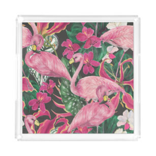 Flamingo Birds: tropisches Wasserfarbenmuster Acryl Tablett