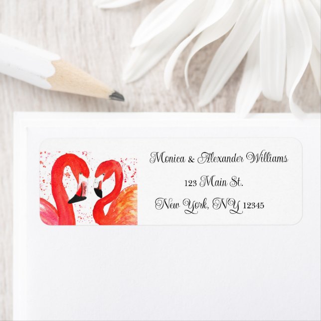 Flamingo Birds Watercolor Rücksendeadresse Hochzei (Insitu)