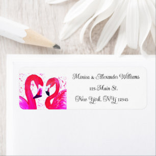 Flamingo Birds Watercolor Rücksendeadresse Wedding