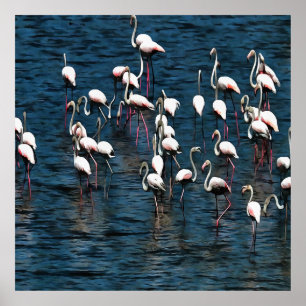 Flamingo Birnen in Rosa und Weiß auf Tintenblau Poster