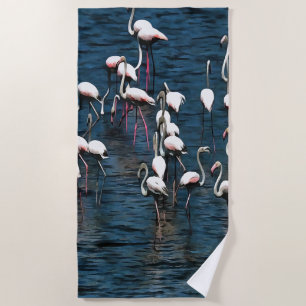 Flamingo Birnen in Rosa und Weiß auf Tintenblau Strandtuch