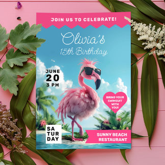 Flamingo Birthday Beach Bash Extravaganza Einladung