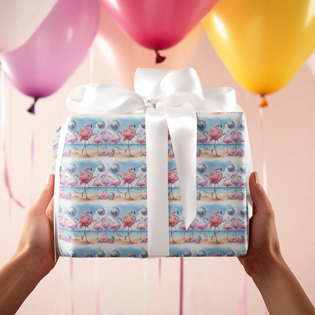 Flamingo Birthday Beach Party Geschenkpapier (Von Creator hochgeladen)